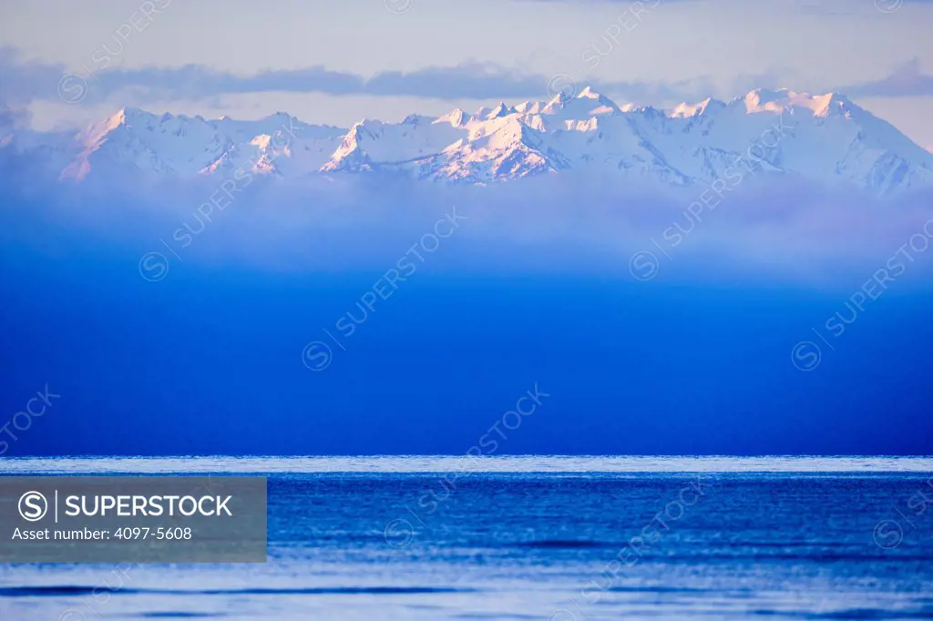 Olympic Mountains seen from East Sooke on Vancouver Island