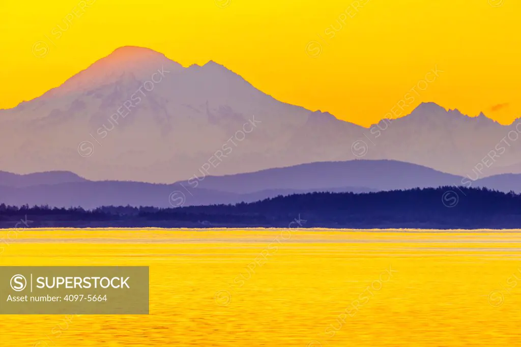 Mount Baker at sunrise seen from Victoria, Vancouver Island
