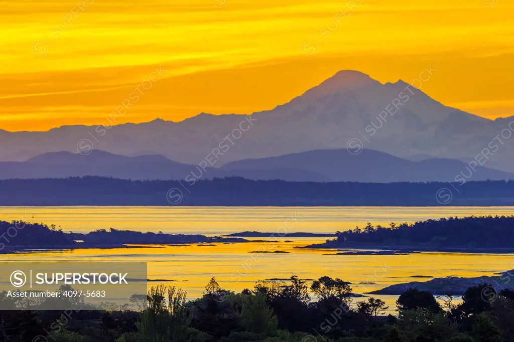 Mount Baker at sunrise seen from Victoria, Vancouver Island