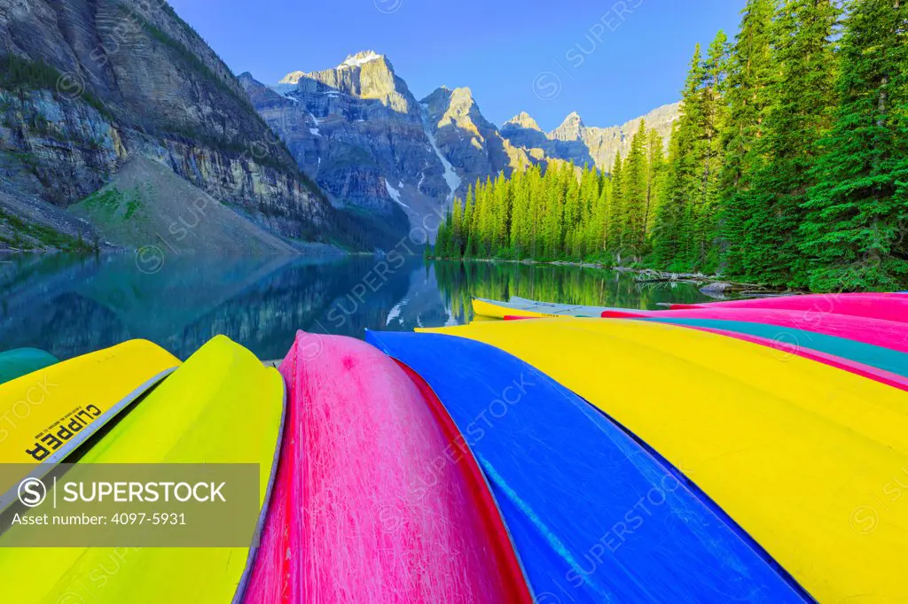 Canada, Alberta, Banff National Park, Canoe rentals at Moraine Lake