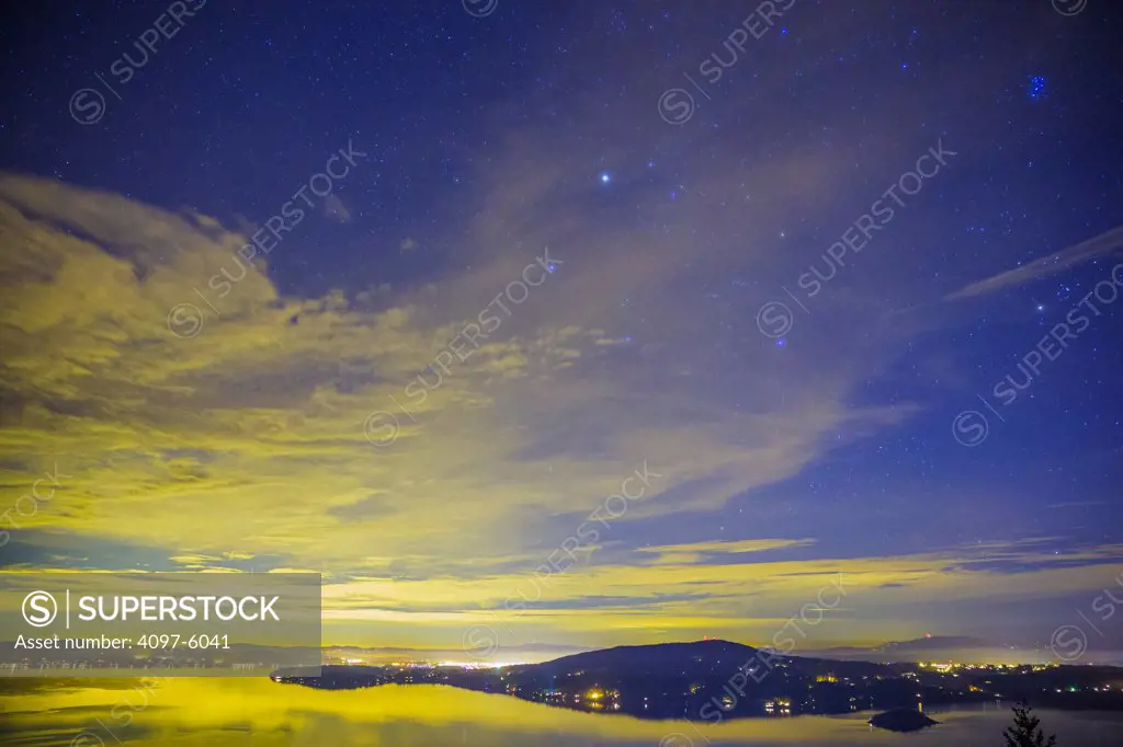 Canada, British Columbia, Vancouver Island, Saanich Peninsula, View of Finlayson Arm at night
