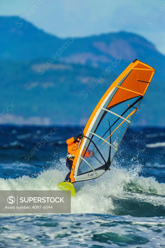 Canada, British Columbia, Vancouver Island, Man windsurfing