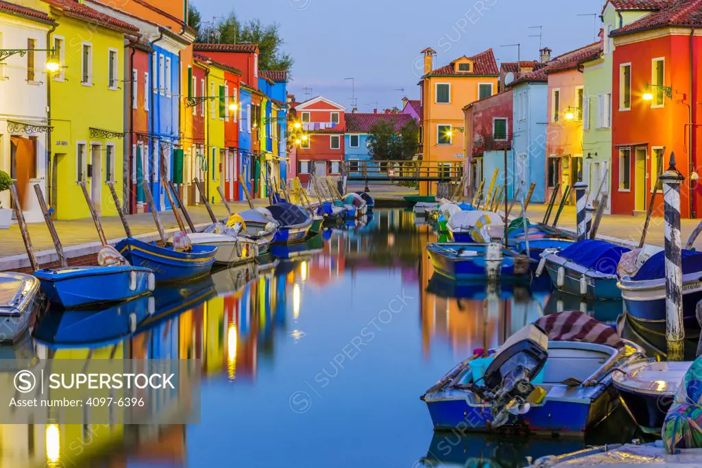 boats and appartments along Fondamenta della Guidecca & Fondamenta della Pescheria,  at dawn, Island of Burano off Venice