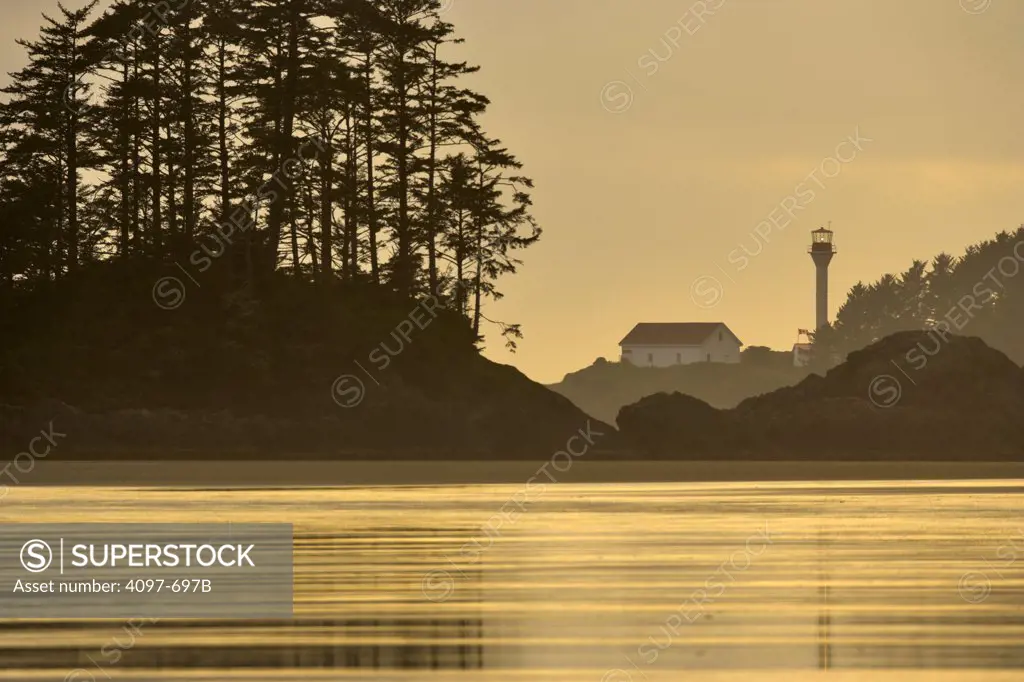 Lighthouse on a hill at dusk, Pacific Rim National Park Reserve, British Columbia, Canada