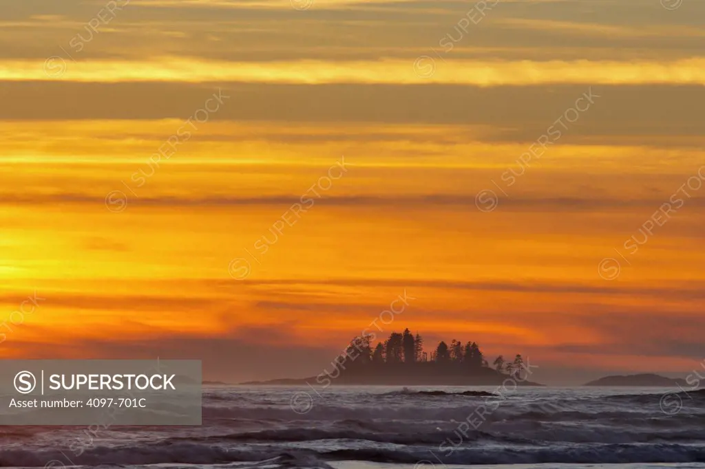 Island at sunset, Pacific Rim National Park Reserve, Vancouver Island, British Columbia, Canada
