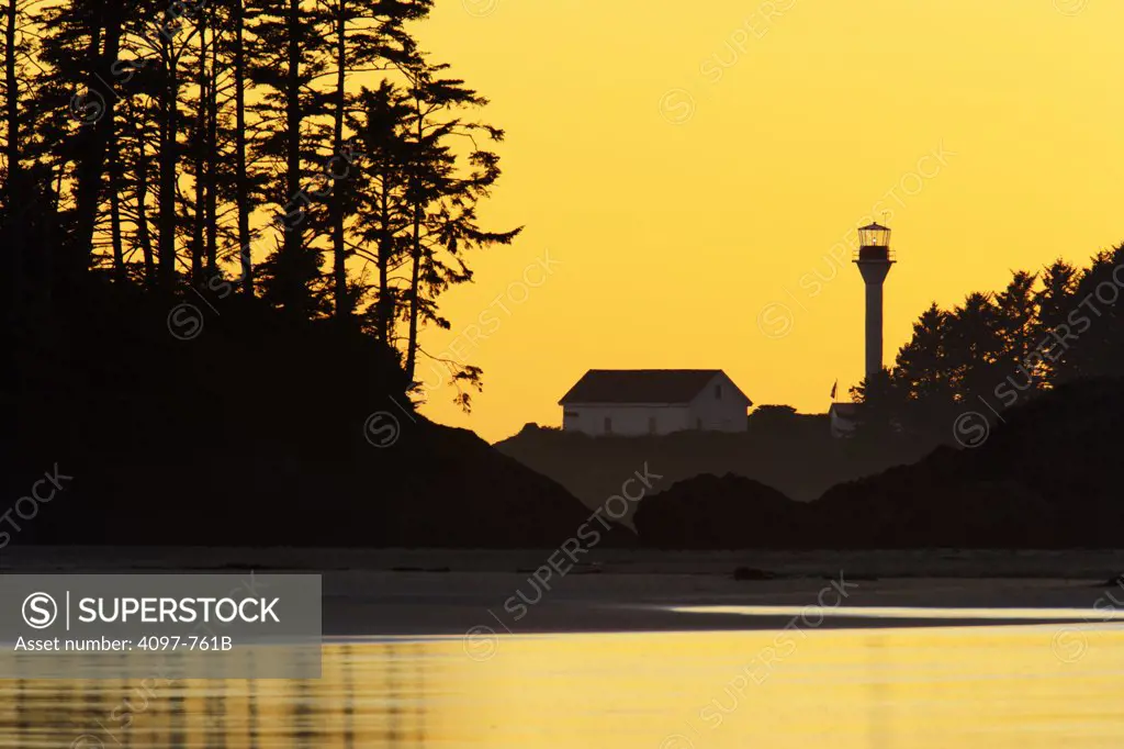 Lighthouse on a hill at dusk, Pacific Rim National Park Reserve, British Columbia, Canada