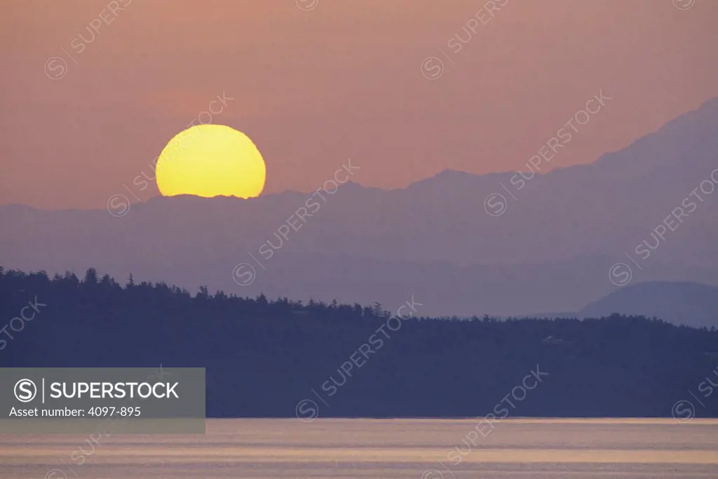 Mountains at sunrise, San Juan Islands, Vancouver Island, British Columbia, Canada