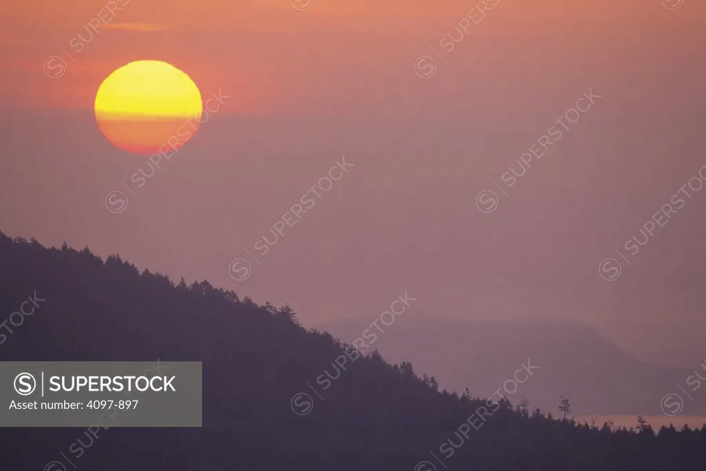 Mountain at sunrise, San Juan Islands, Vancouver Island, British Columbia, Canada