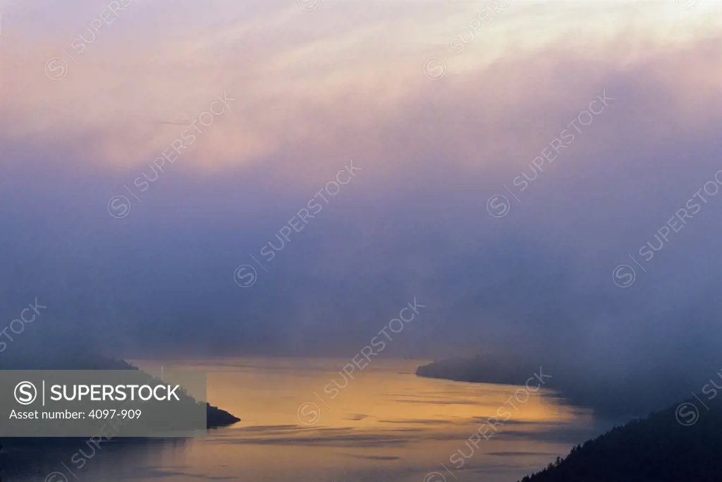 Fog over river, Finlayson Arm, Saanich Peninsula, Vancouver Island, British Columbia, Canada