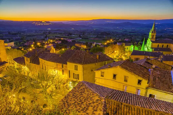 Town of Bonnieux at dusk, Provence, France