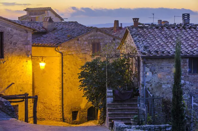 town of Castiglione d'Orcia at dusk, Tuscany