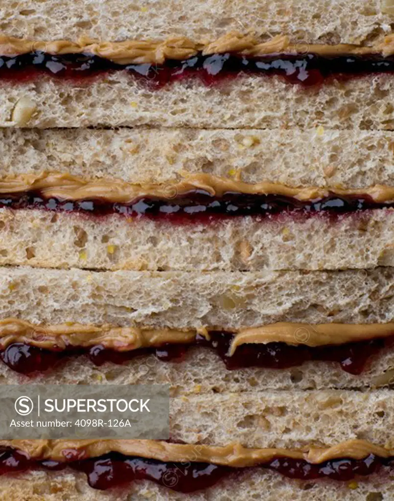 Close-up of peanut butter and jelly sandwiches