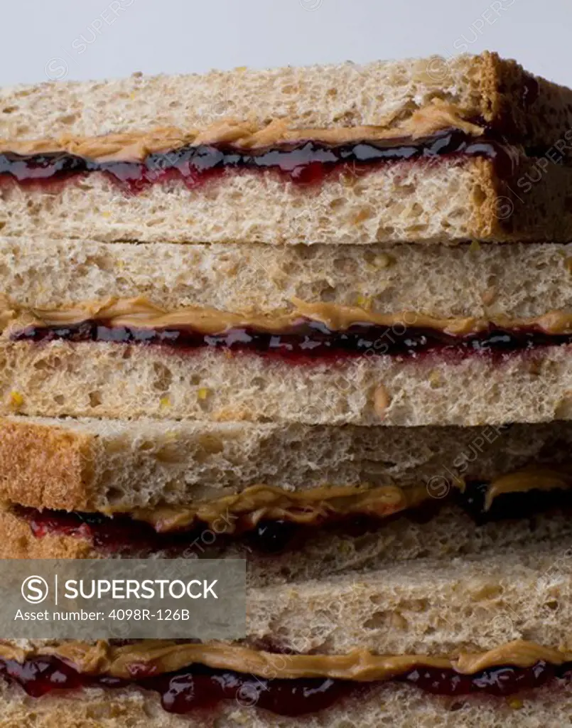 Close-up of peanut butter and jelly sandwiches