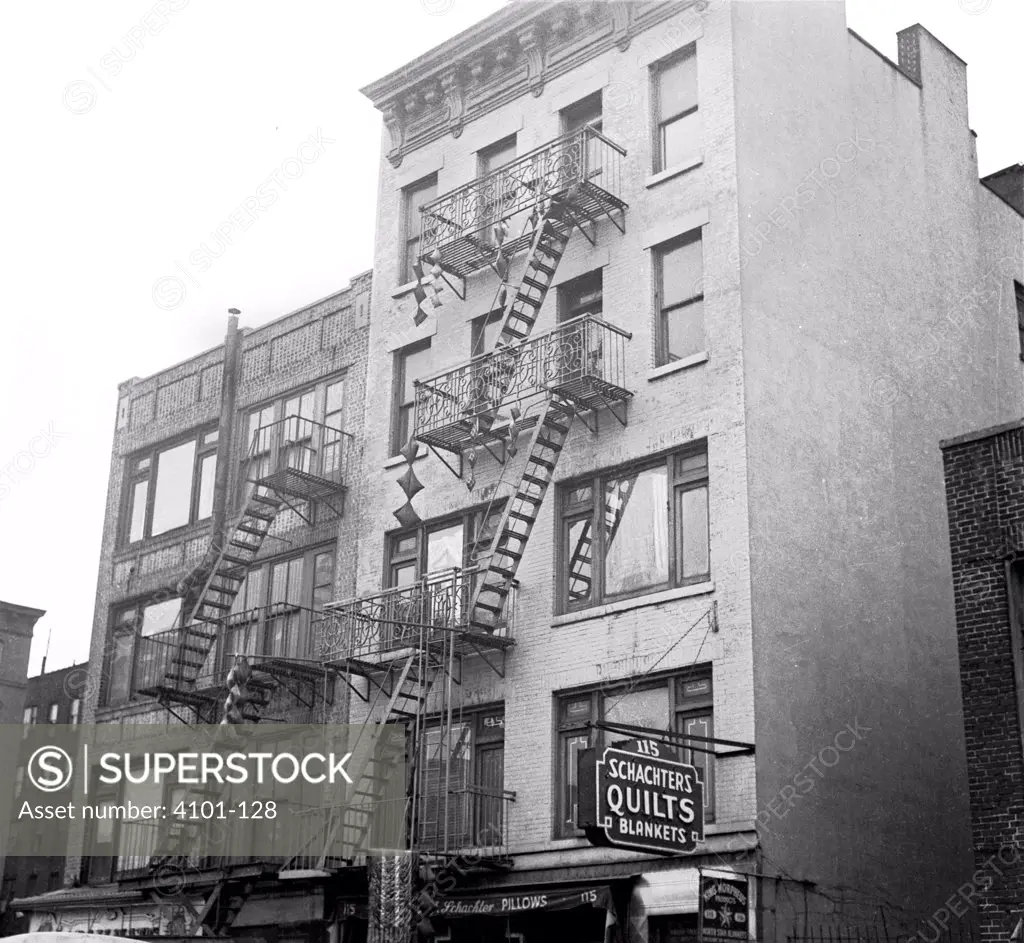 Low angle view of the fire escapes of buildings in a city, Lower East Side, New York City, New York State, USA