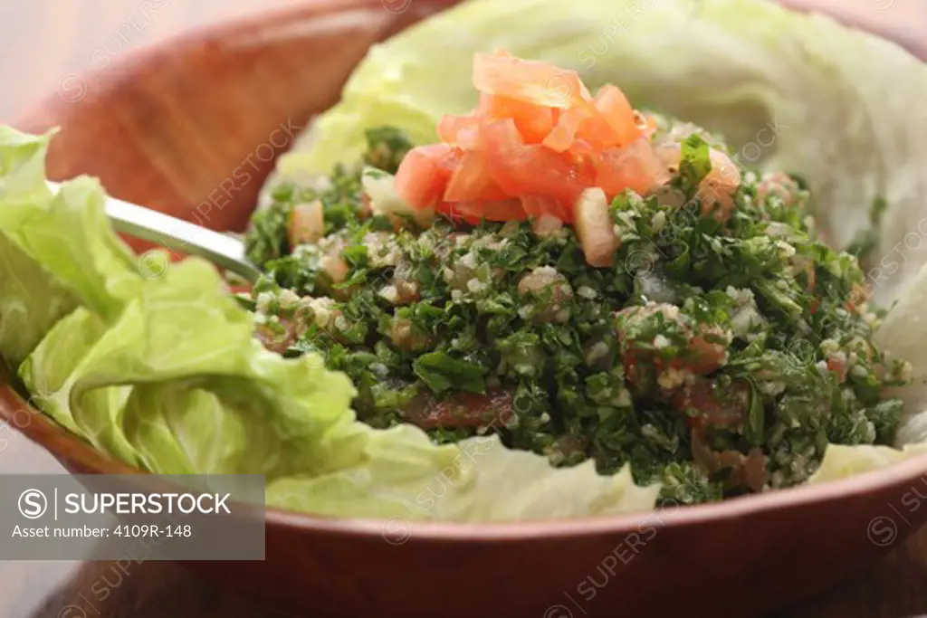 Close-up of tabbouleh salad in a bowl