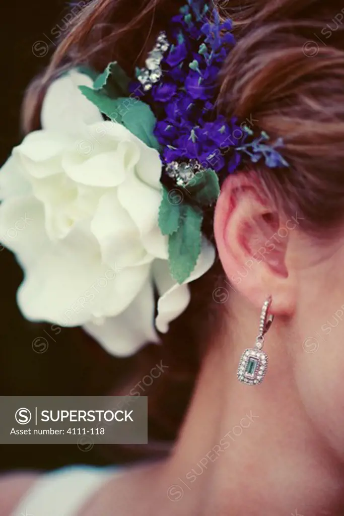 Close up of bride's hair decoration