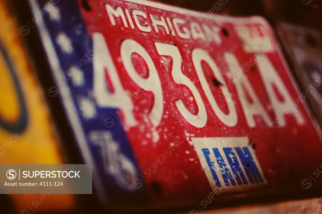 Close up of vintage license plate from Michigan