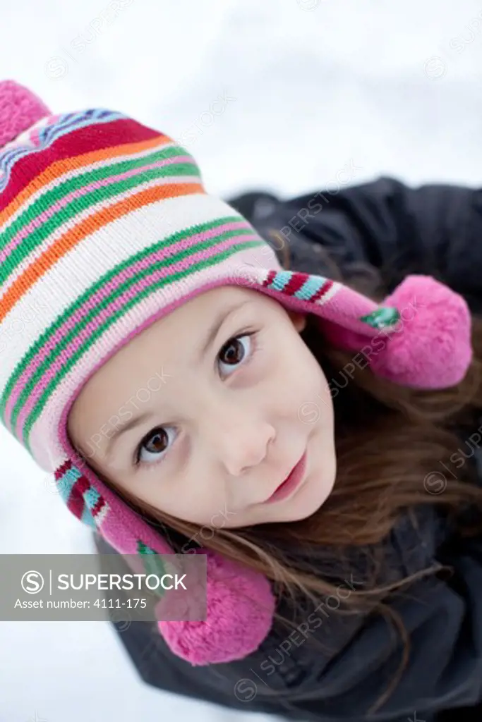 Portrait of a girl wearing a knit hat, Traverse City, Grand Traverse County, Michigan, USA