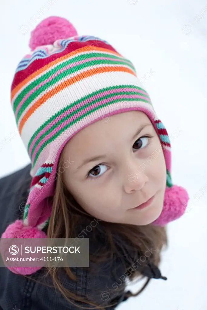 Portrait of a girl wearing a knit hat, Traverse City, Grand Traverse County, Michigan, USA
