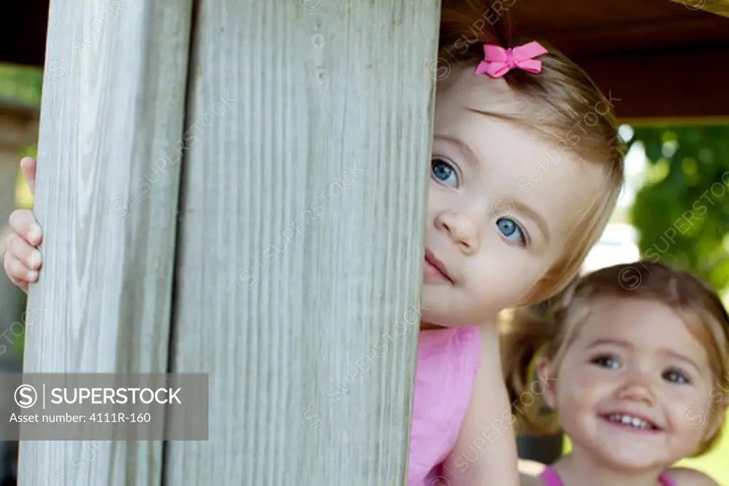 Baby girls in a cabin, Traverse City, Grand Traverse County, Michigan, USA