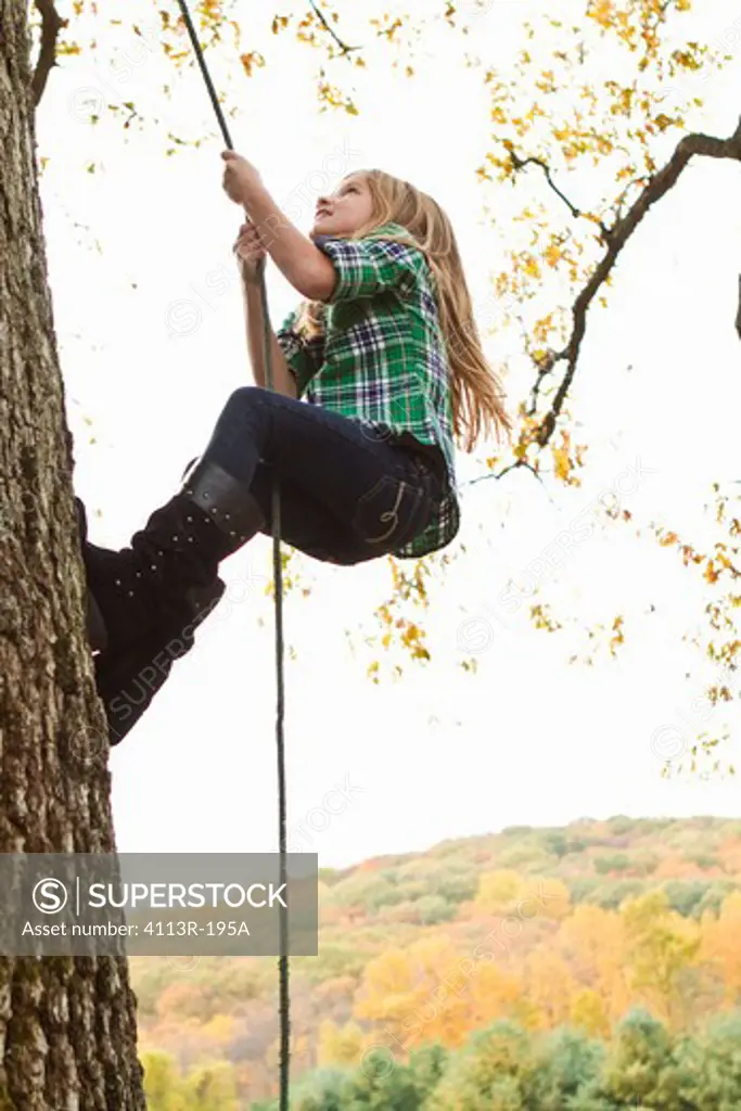 Girl climbing up tree
