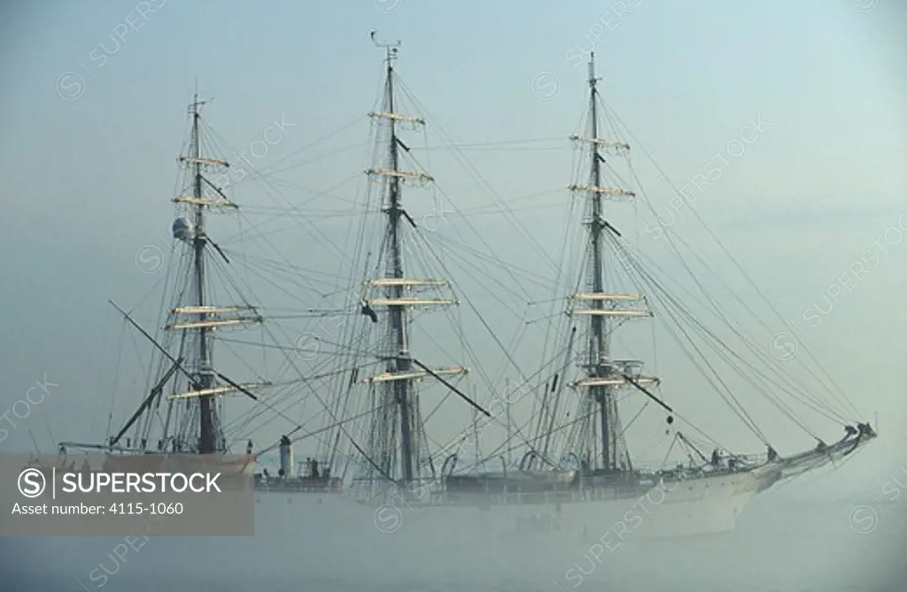 Tall ship 'Christian Radich' in fog. Sail Boston 1992, Massachusetts, USA