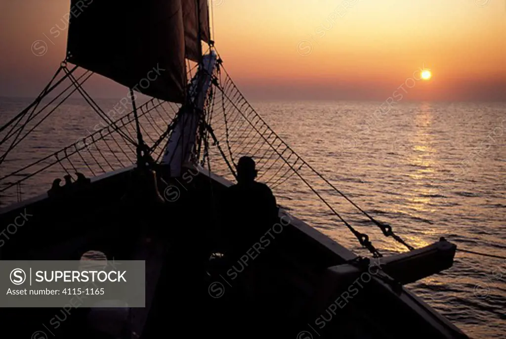 Watching the sun set from the bow of 'Gazella'.