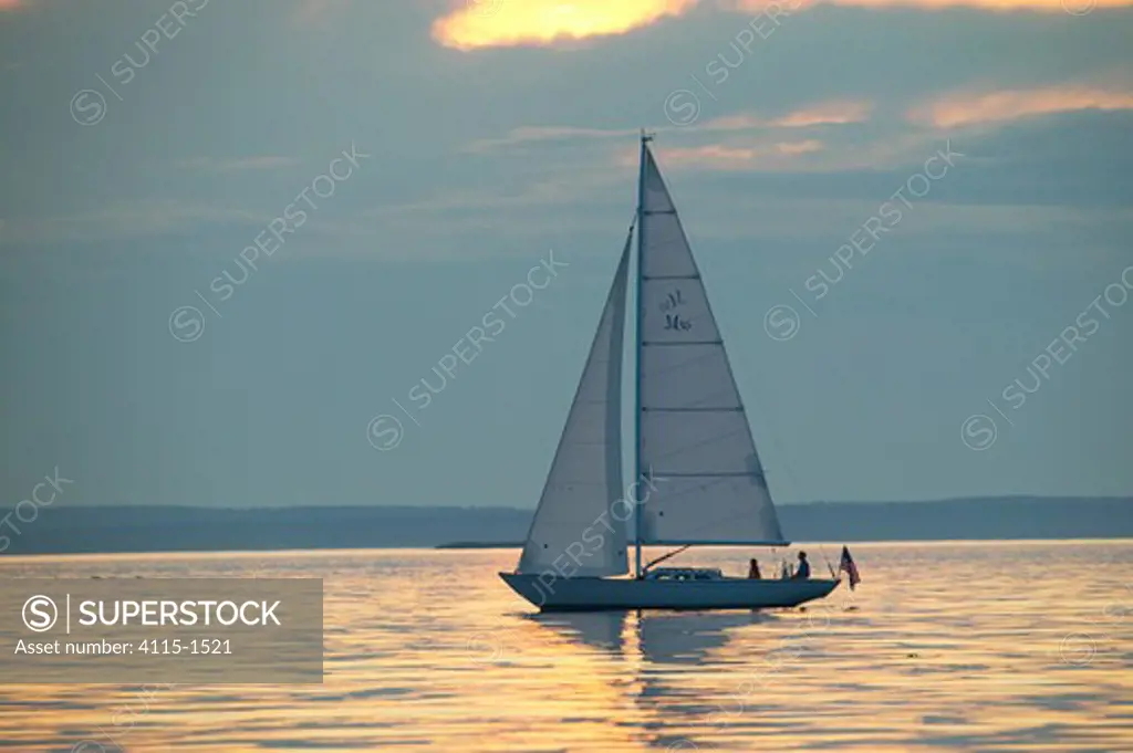 Sparkman & Stephens designed Morris 36 sailing under the late afternoon sun, Maine, USA