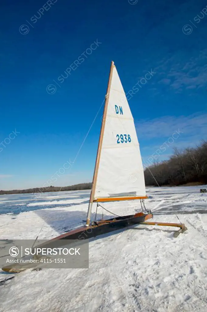 Ice yacht, Worden Pond, Rhode Island, USA.