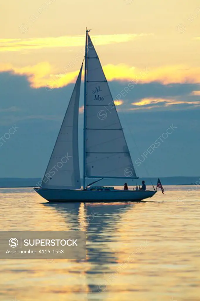 A Sparkman & Stephens designed Morris 36 sailing under the late afternoon sun, Maine, USA