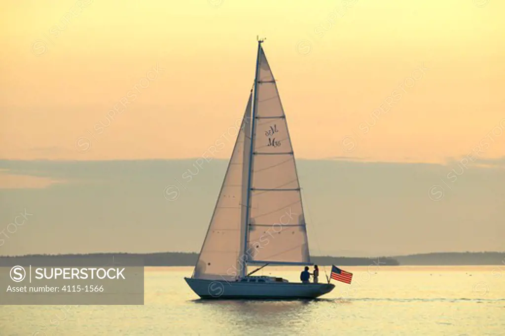 A Sparkman & Stephens designed Morris 36 sailing under the late afternoon sun, Maine, USA