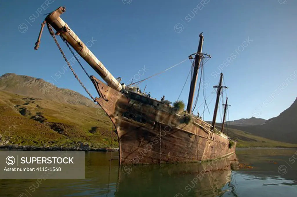 The wrecked coaling ship 'Bayard' lying in Ocean Harbour, South Georgia.