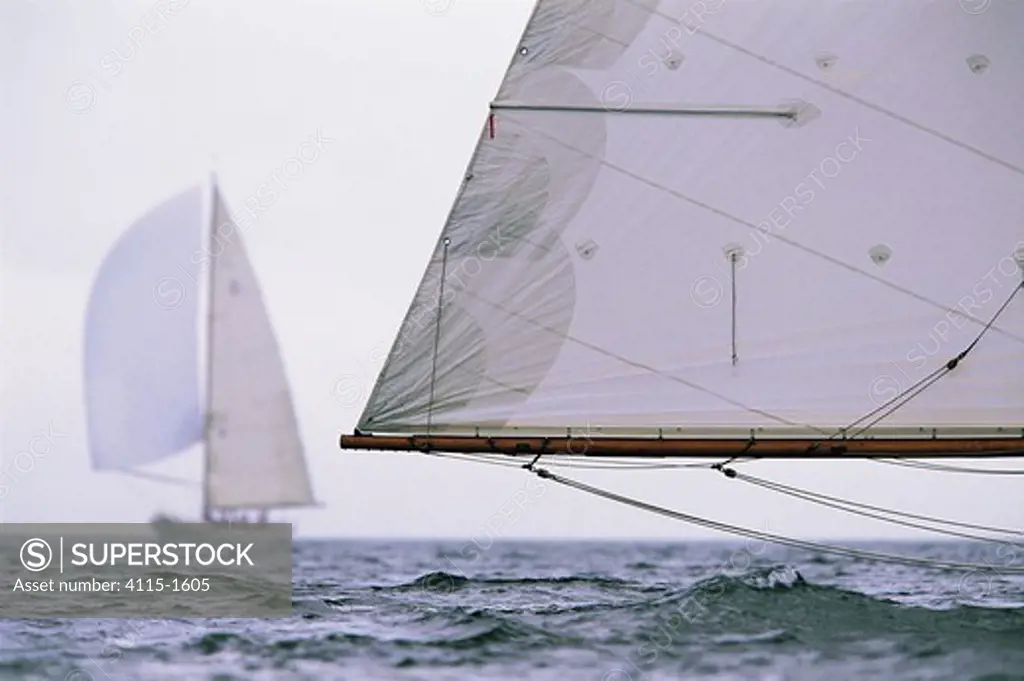 The boom of NY 30 'Amorita' with 'Wild Horses' in the background during the Museum of Yachting's Classic Yacht Regatta, Newport, Rhode Island, USA. Amorita is Property Released.