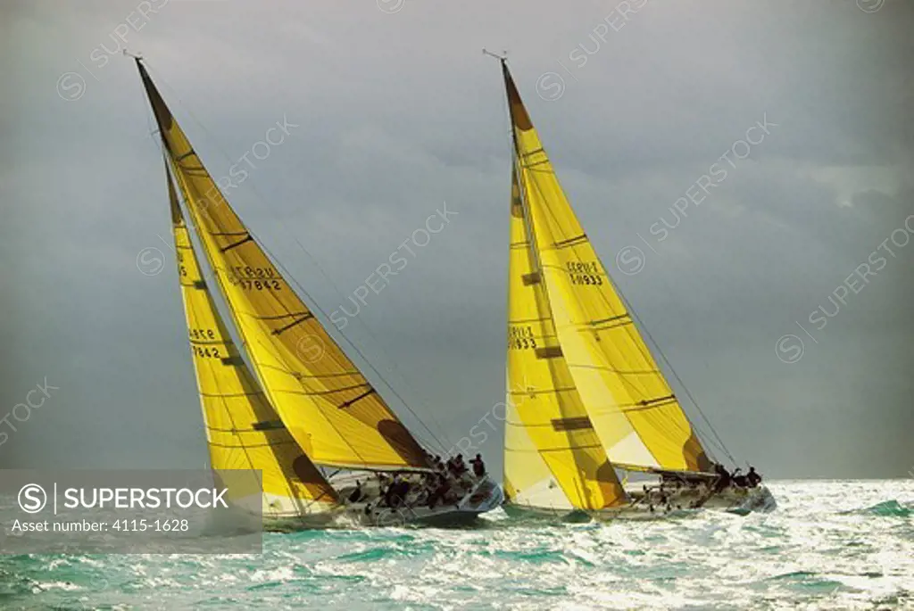 Two fifty foot yachts racing off Key West, Florida, USA.