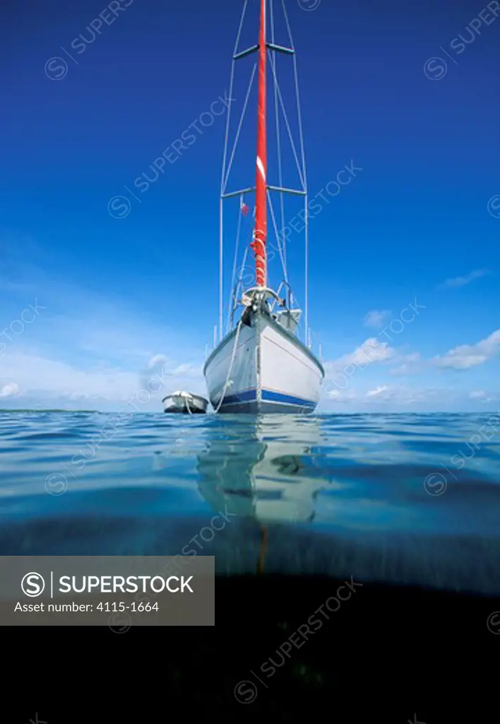 Cruising yacht at anchor, the Bahamas