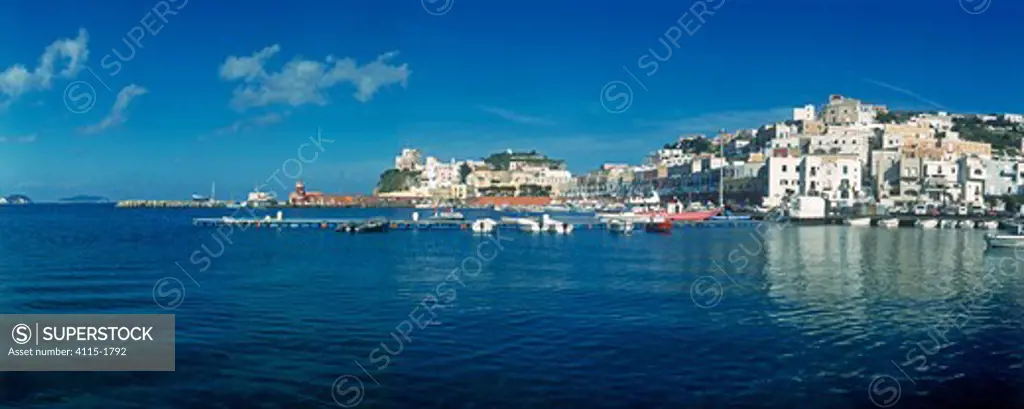 Waterfront on the Mediterranean island of Ponza, Bay of Naples, Italy.