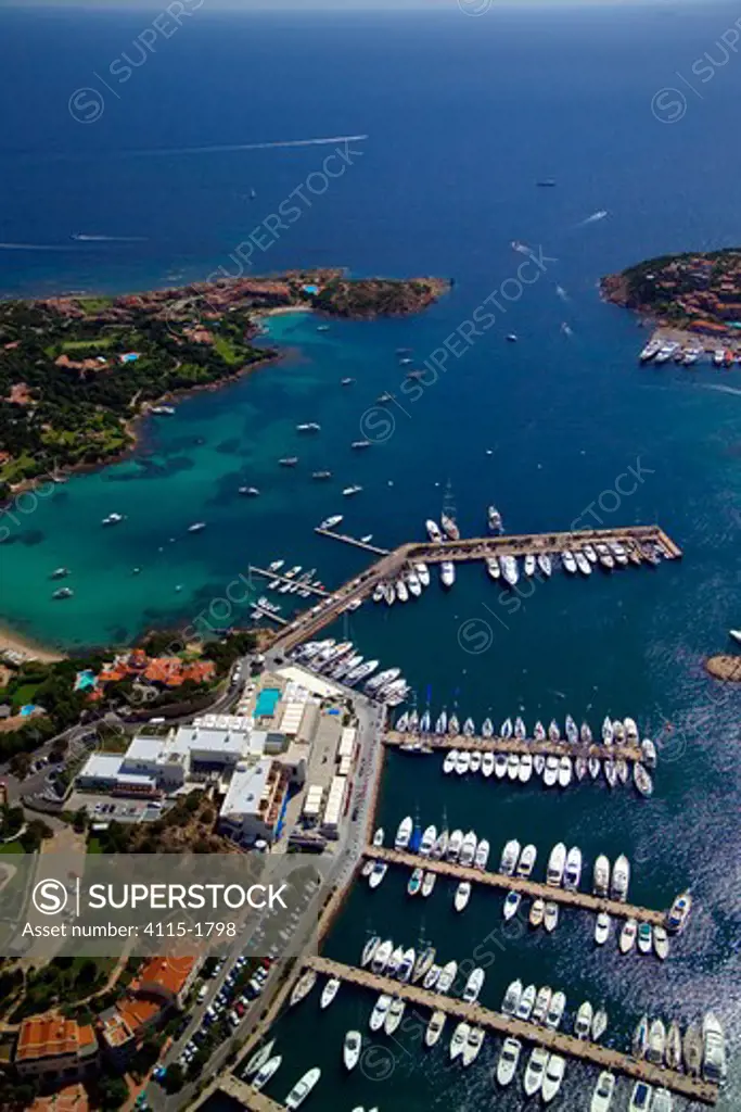 Aerial view of Porto Cervo marina, Sardinia, Italy.