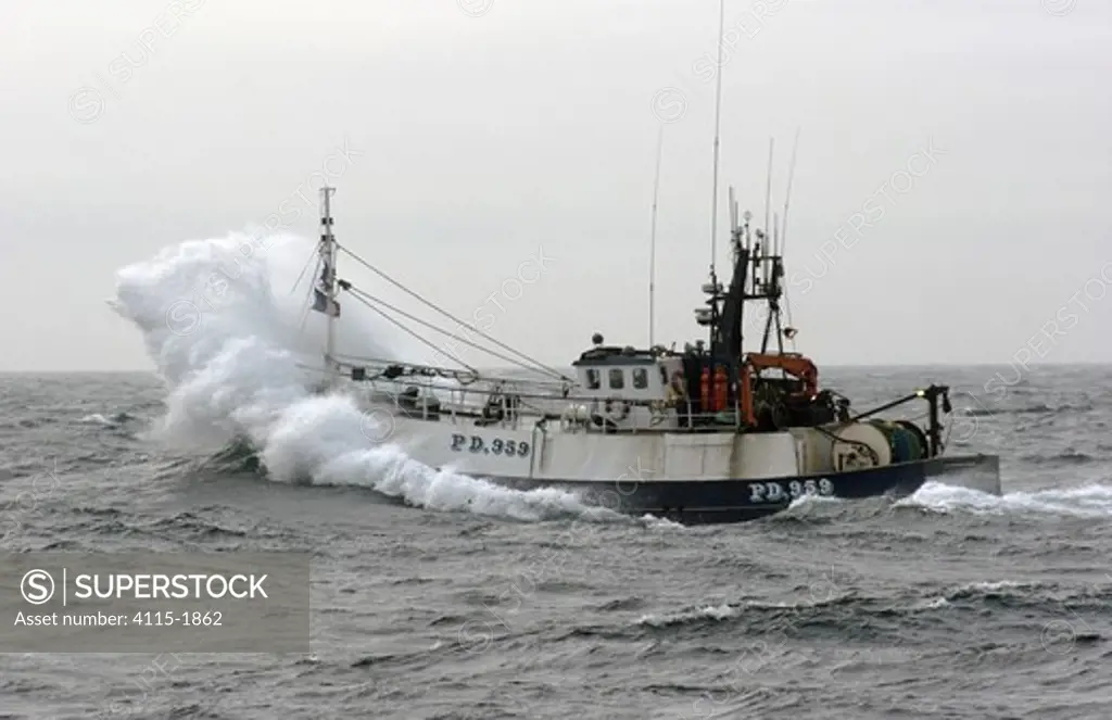 MFV 'Demares' punching through waves in a rough North Sea. September 2006.
