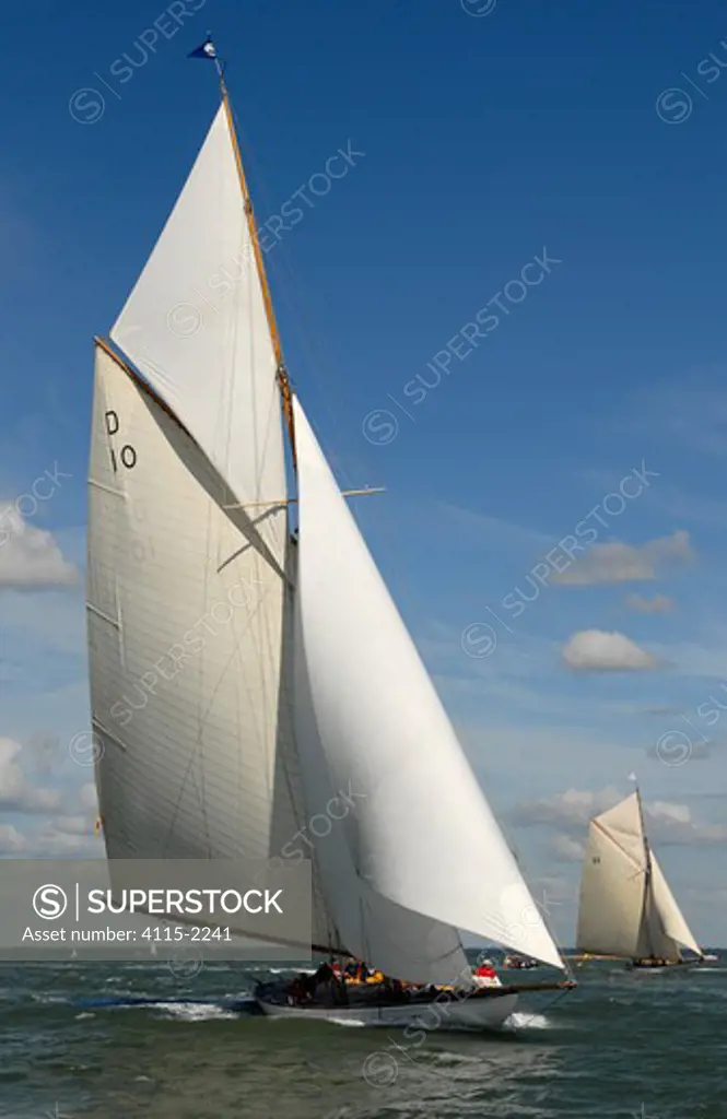 Lady Anne' and 'Tuiga' under sail during Round the Island Race, The British Classic Yacht Club Regatta, Cowes Classic Week, July 2008