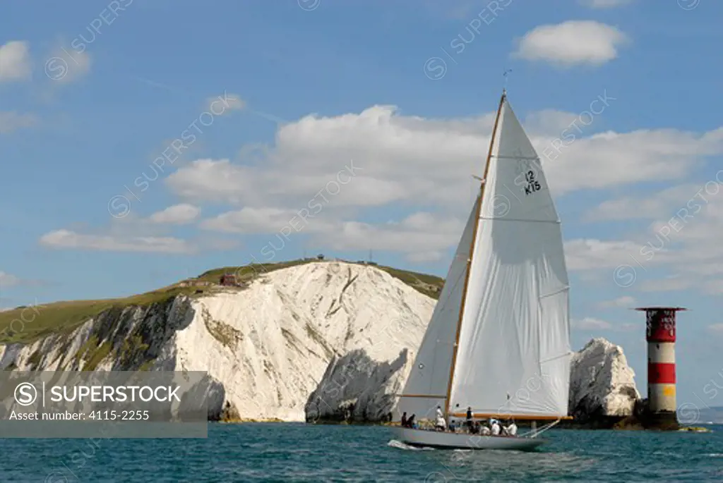 St David's Light' sailing past the Needles Lighthouse during Round the Island Race, The British Classic Yacht Club Regatta, Cowes Classic Week, July 2008