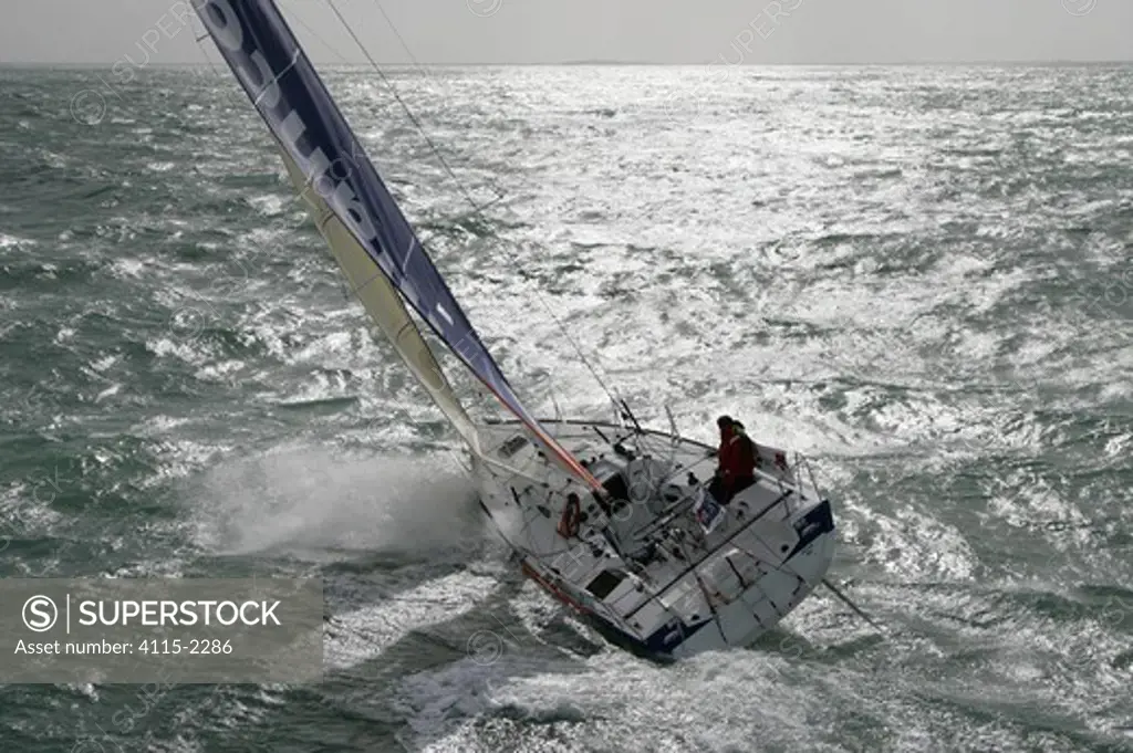 Nicolas Troussel sailing 'Financo' in Figaro Transatlantic BPE trophy race, March 2007