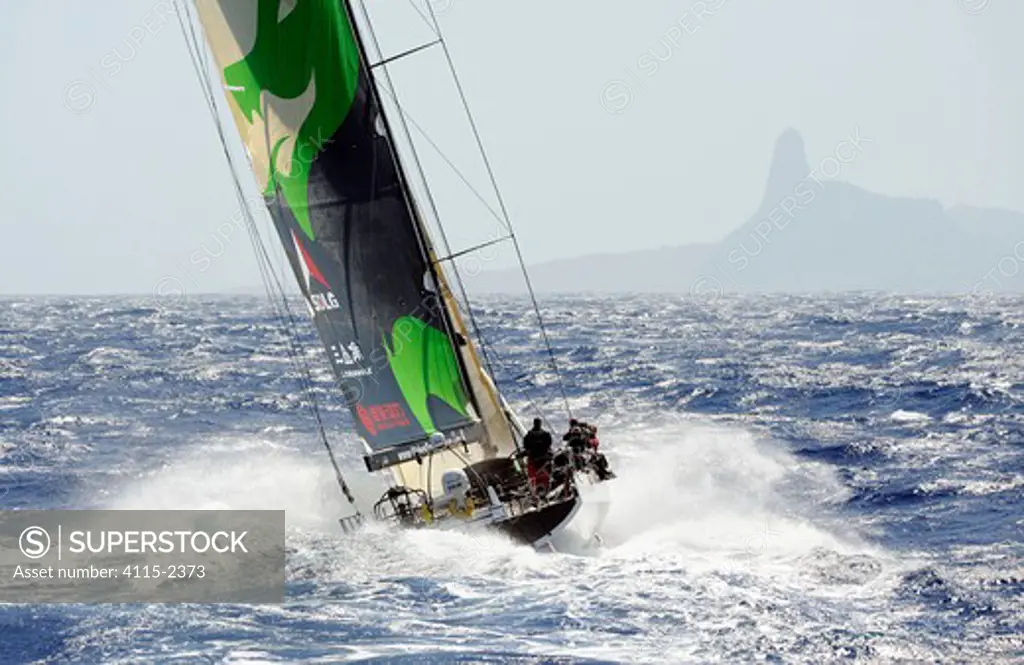 Green Dragon' rounds the Brazilian island of Fernando de Noronha, during the 10th Volvo Ocean Race (2008-2009), October 23rd 2008.