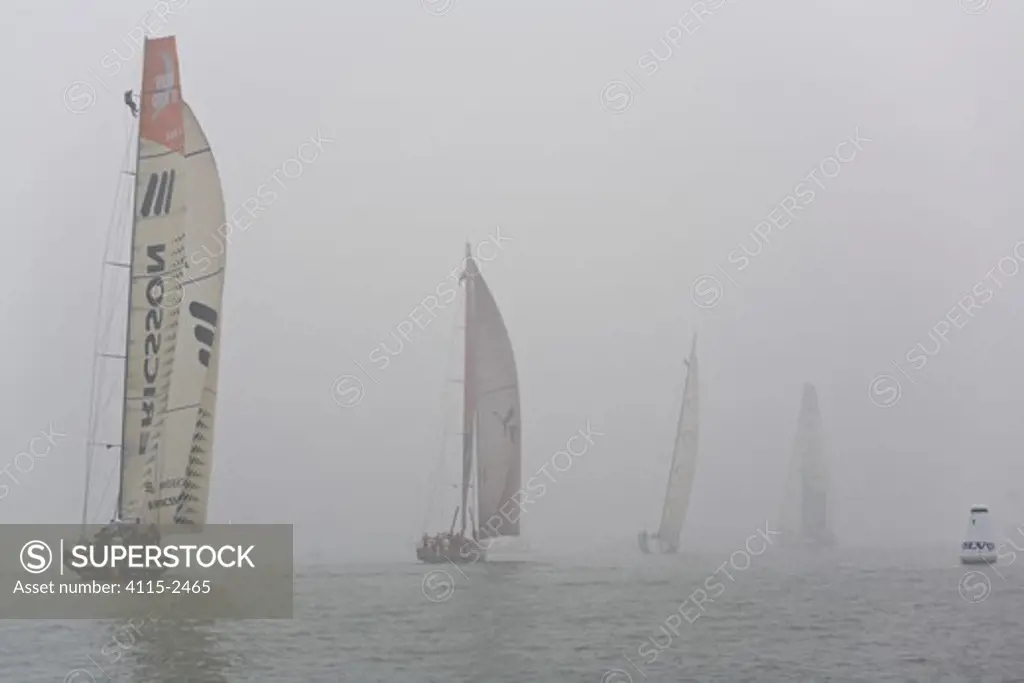In-port race in Quingdao, China, cancelled due to windless conditions and too much fog. Volvo Ocean Race 2008-09.