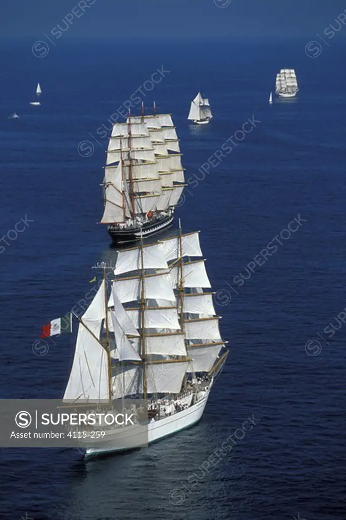 Three masted barque 'Cuauhtemoc' and four masted barque 'Kruzenstern', Cutty Sark Tall Ships race, 1999