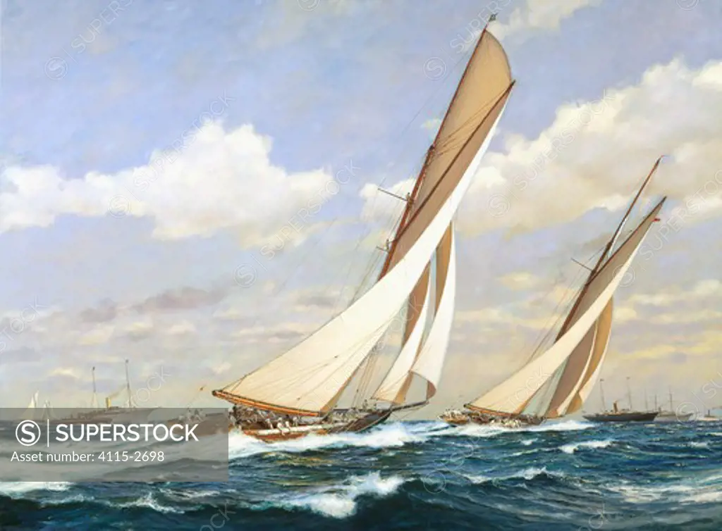 Columbia leads Shamrock. America's Cup, October 20th 1899.'  Oil on canvas, 30' x 40', 2002 . The third and final race for the America's Cup of 1899