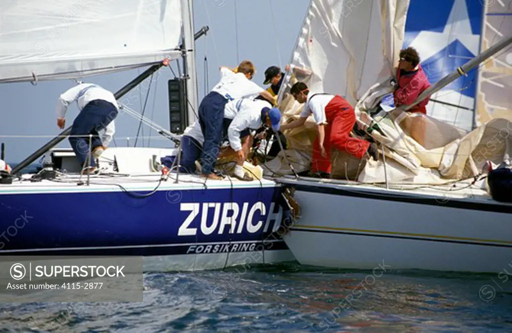 Chaos as 'Zurich' and 'Relax' collide at the One Ton Cup, 1991.