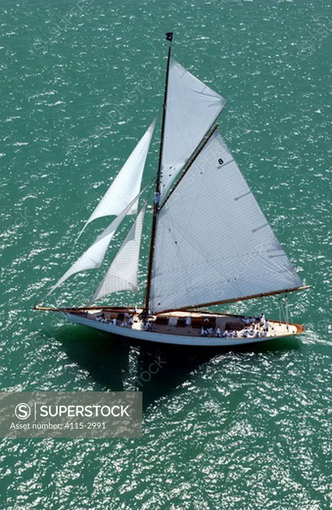 William Fife's 'Moonbeam' sailing with Peter Harrison and the crew of GBR Challenge in the Millennium Cup off Auckland, New Zealand, February 10, 2003.