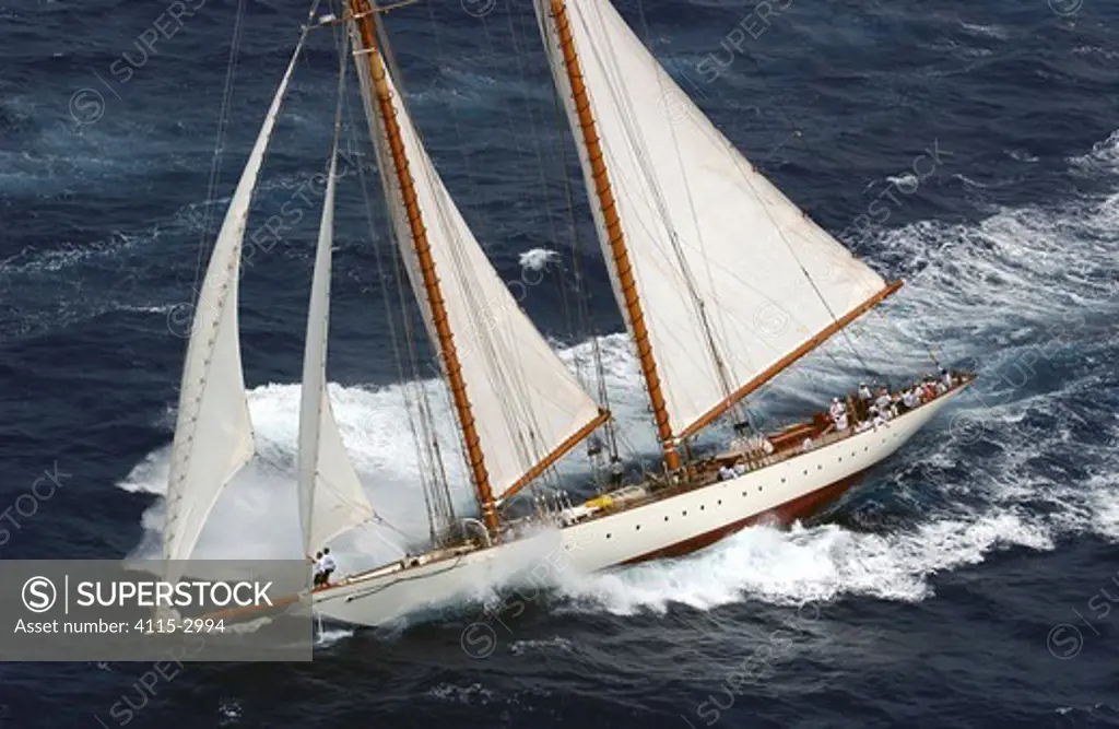 135ft Herreshoff schooner, 'Eleonora', sailing during Antigua Classic Yacht Regatta, 2003.
