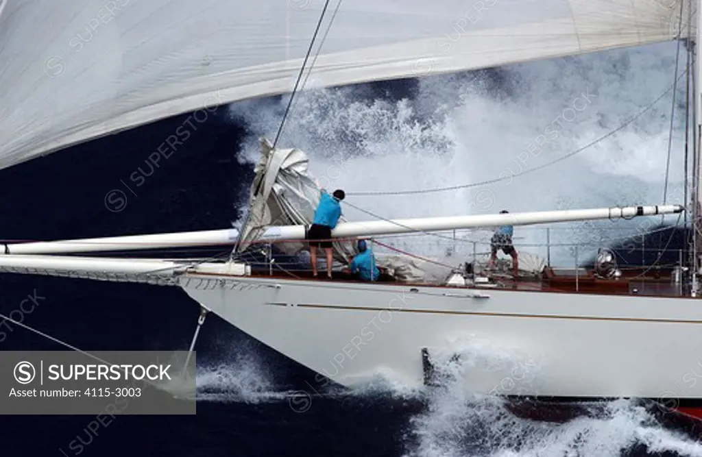 The recently launched 152ft schooner, 'Windrose', racing at Antigua Classics 2003.