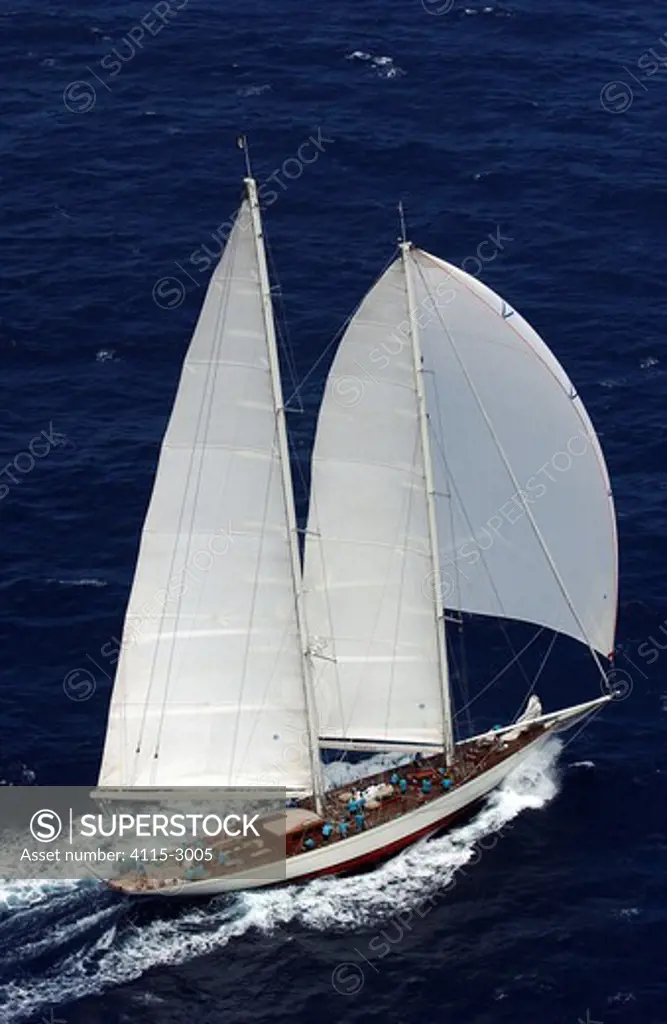 152ft schooner 'Windrose' during a race at Antigua Classics 2003.